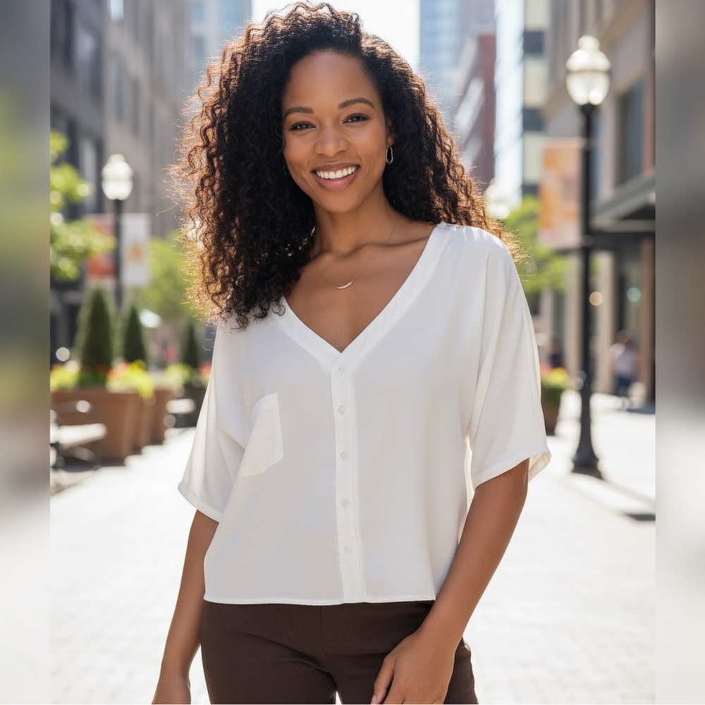 Cream Button-Up Open Back Blouse